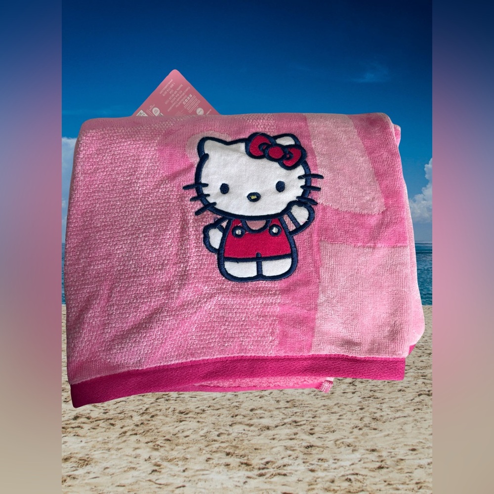 Sanrio Hello Kitty Beach Towel With Embroidered 100% Cotton, NWT, 34 X 63 IN